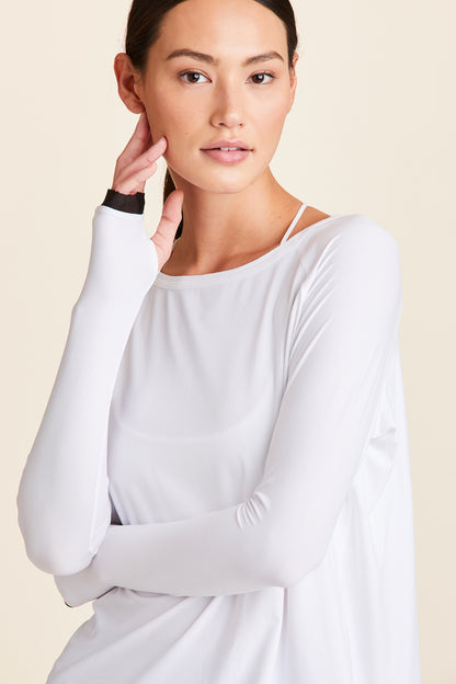 Front view  close-up of Alala Women's Luxury Athleisure white long sleeve tee