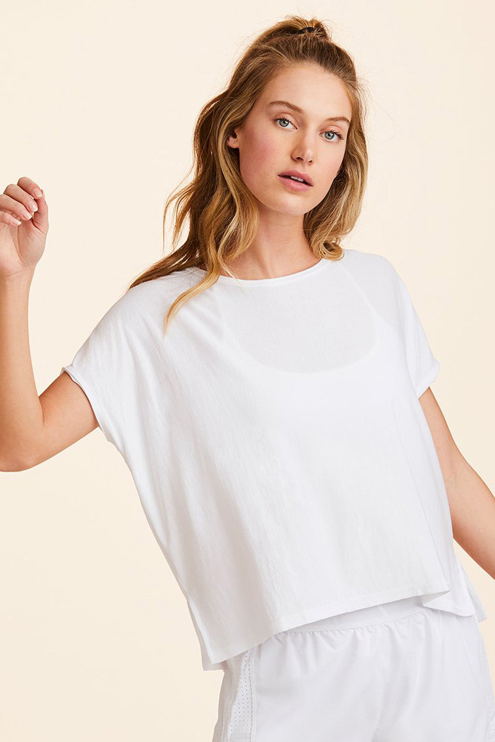 Front view of Alala Women's Luxury Athleisure super-soft tee in solid White