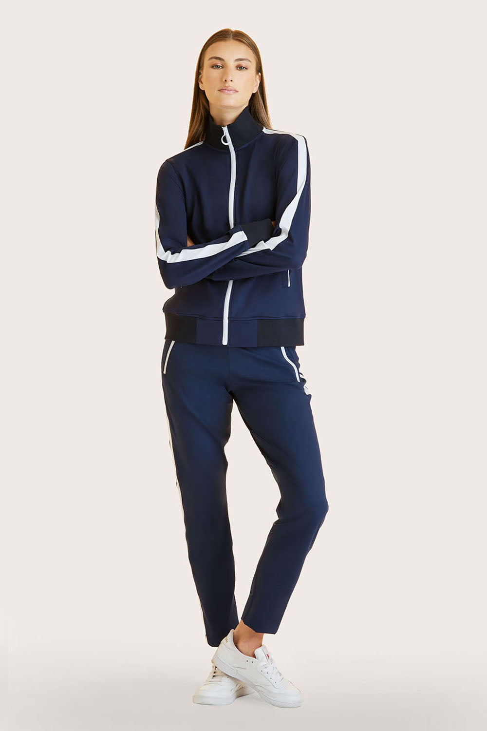 Trackpants: Shop Women Navy Blue::White Cotton Trackpants Online