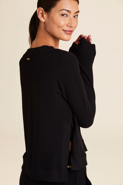 Back view of Alala Women's Luxury Athleisure wander sweatshirt in black
